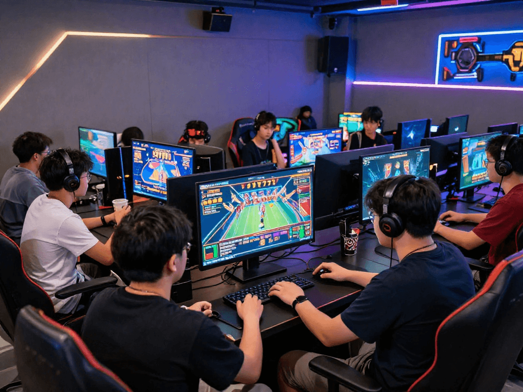 Pengalaman bermain slot777 di lounge gaming modern dengan pemain yang bersemangat.