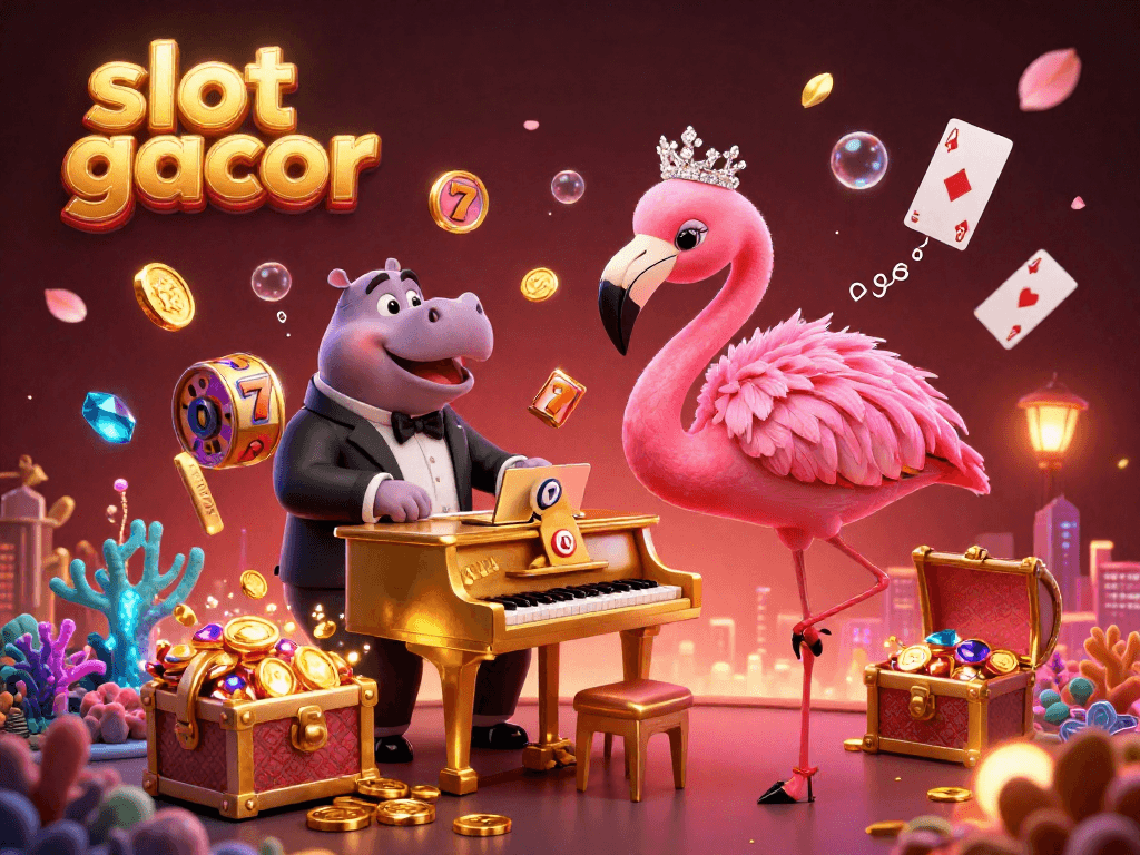 Engage in thrilling gameplay at slot gacor, featuring vibrant characters and casino elements in an enchanting casino scene.