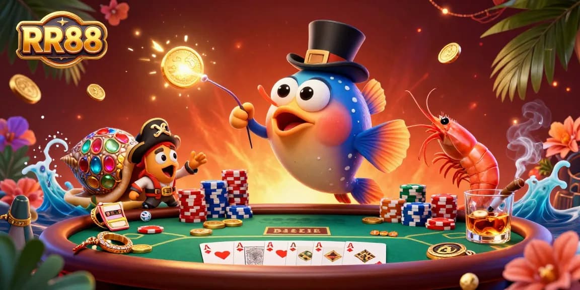 Join the exciting gaming scene at RR88 with an engaging poker atmosphere featuring dynamic characters.