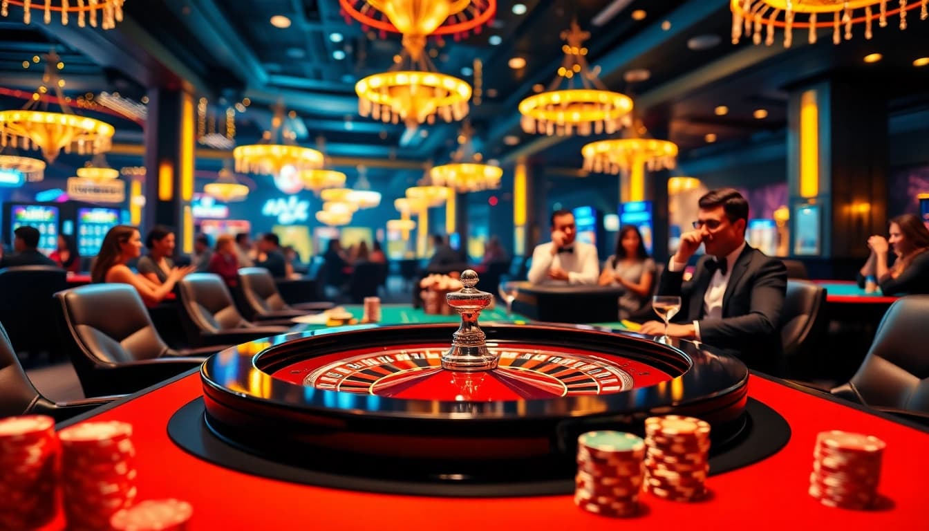 Engaging casino roulette table with vibrant colors and players enjoying the game.