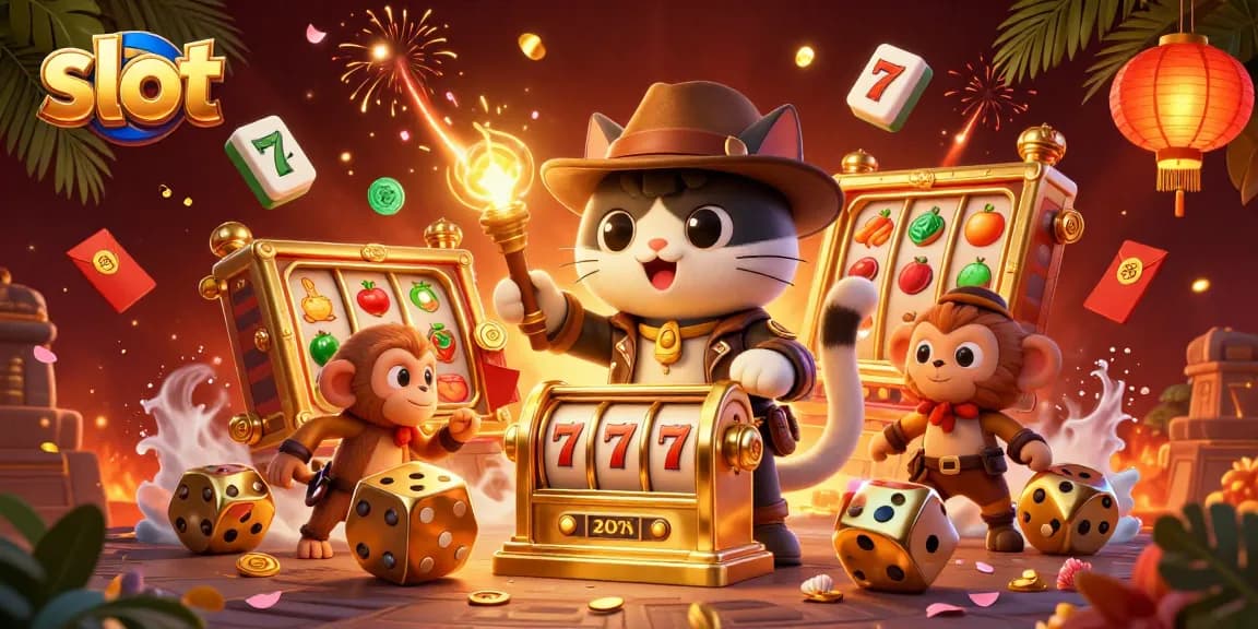 Spin the jackpot slot with an explorer cat and monkey in an enchanting temple scene.