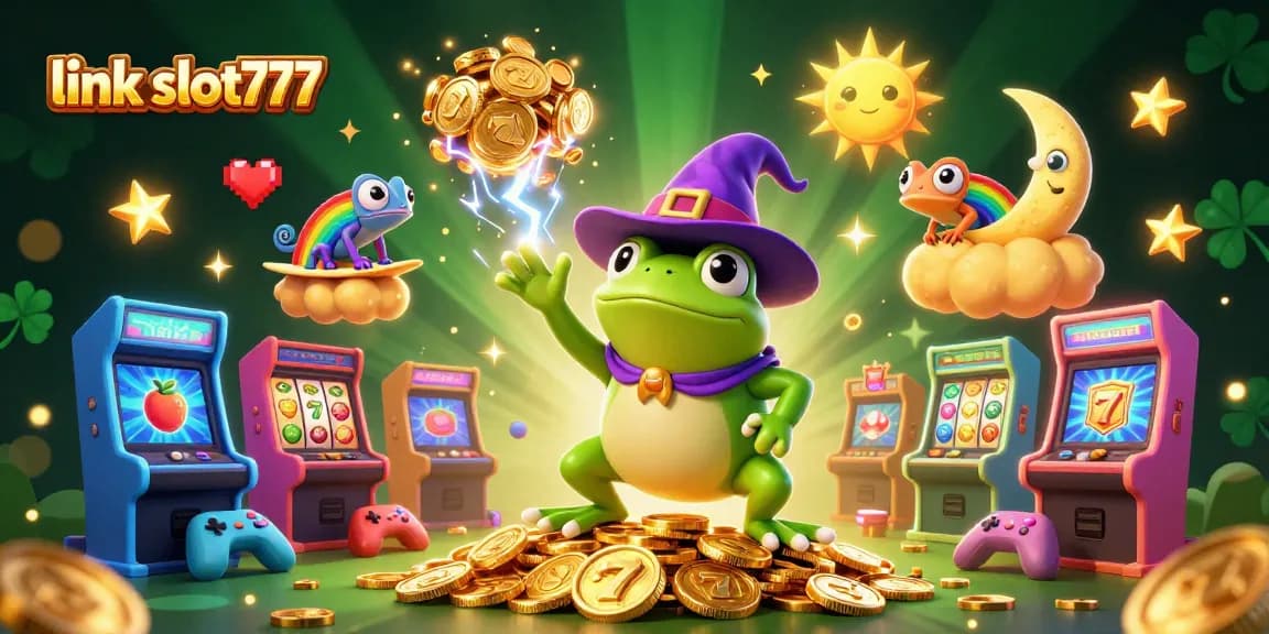 Experience the thrill of link slot777 with vibrant symbols and golden coins in an engaging casino illustration.