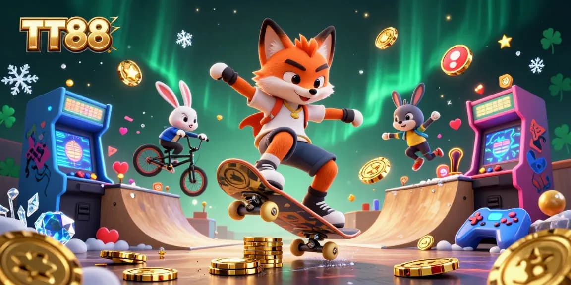 TT88 challenges players with a vibrant 3D gaming scene of animated characters and casino elements.