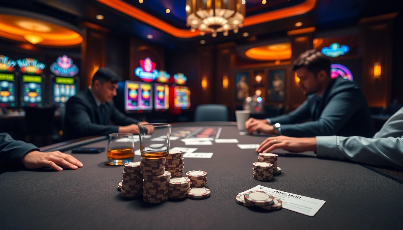 Gamblers enjoying poker at 789bet casino with luxurious ambiance and professional setup.