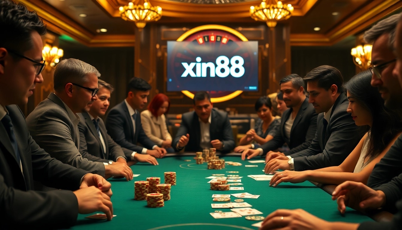 Experience the thrill of gaming at xin88 with intense poker action and vibrant casino atmosphere.
