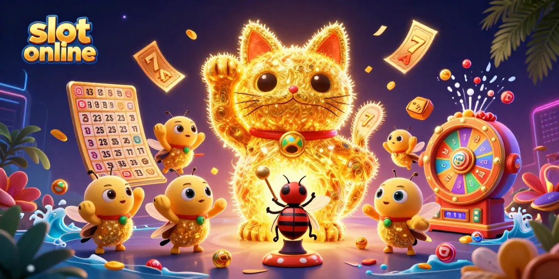 Engage in thrilling slot online gameplay with dynamic golden elements and lucky symbols.