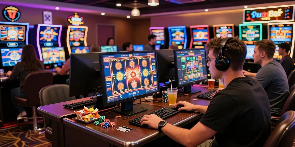 Engaging online casino atmosphere depicting players enjoying games at dea.org.uk with vibrant lights and credit card options.