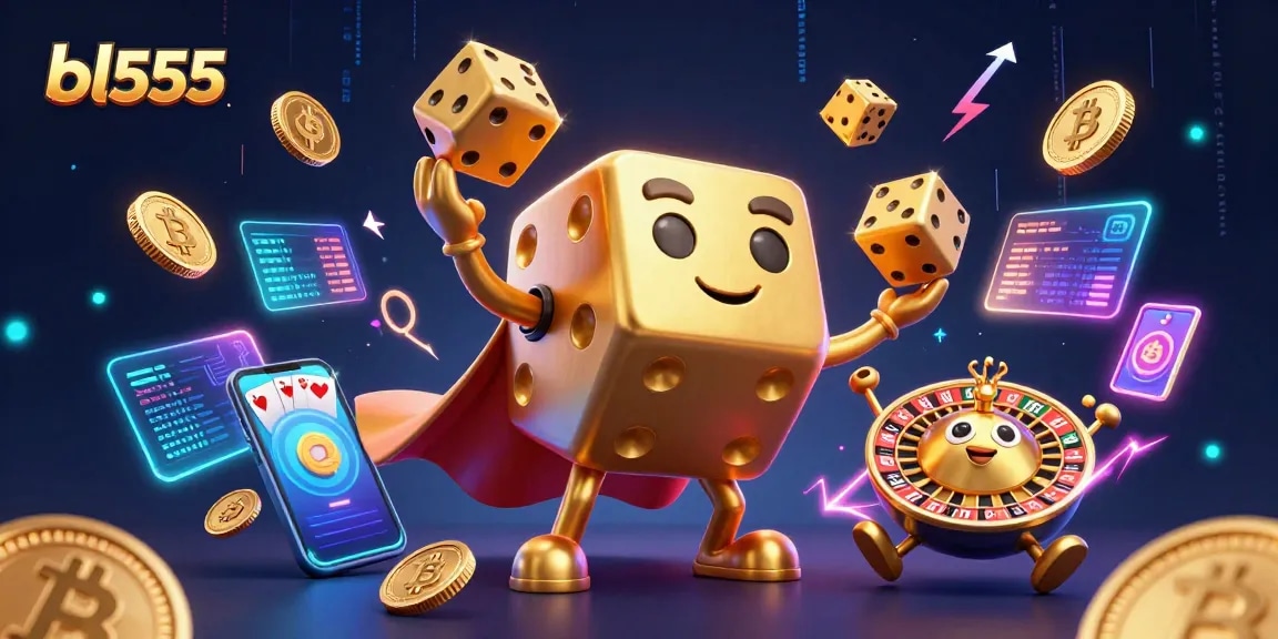 Bl555 offers immersive gaming with a colorful 3D illustration showcasing unique casino elements.