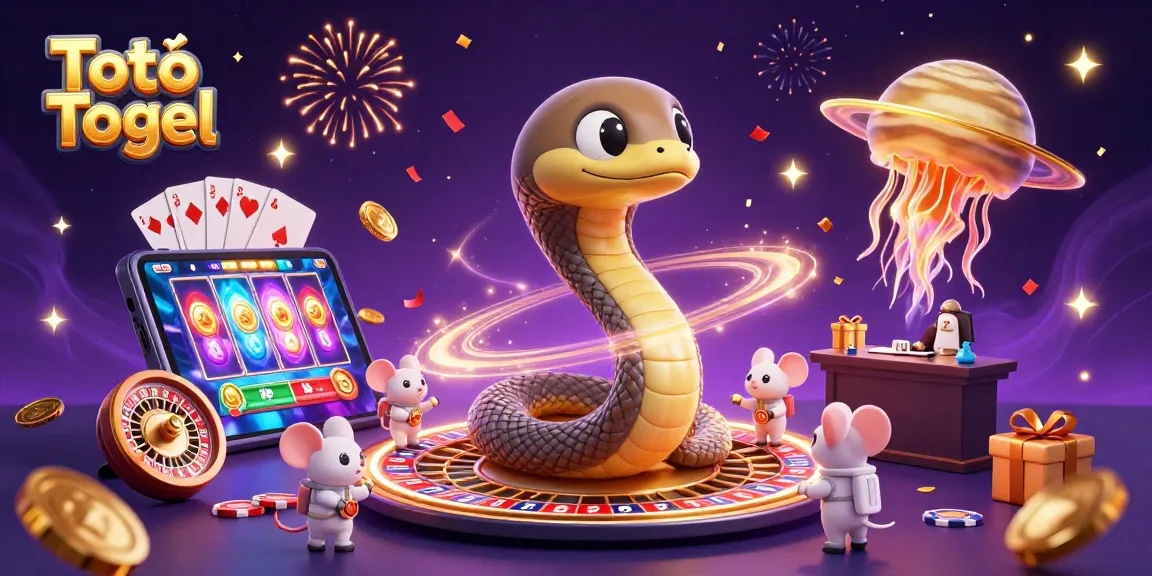 Toto Togel menampilkan ular Saturnus berputar sambil berjudi dengan gameplay menarik dan pemandangan yang penuh warna.