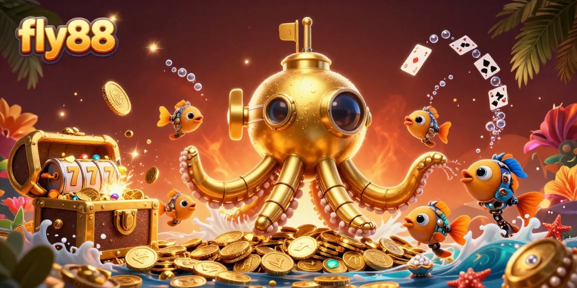 Experience the thrill of fly88 slots with a vibrant scene of treasure and winning elements.
