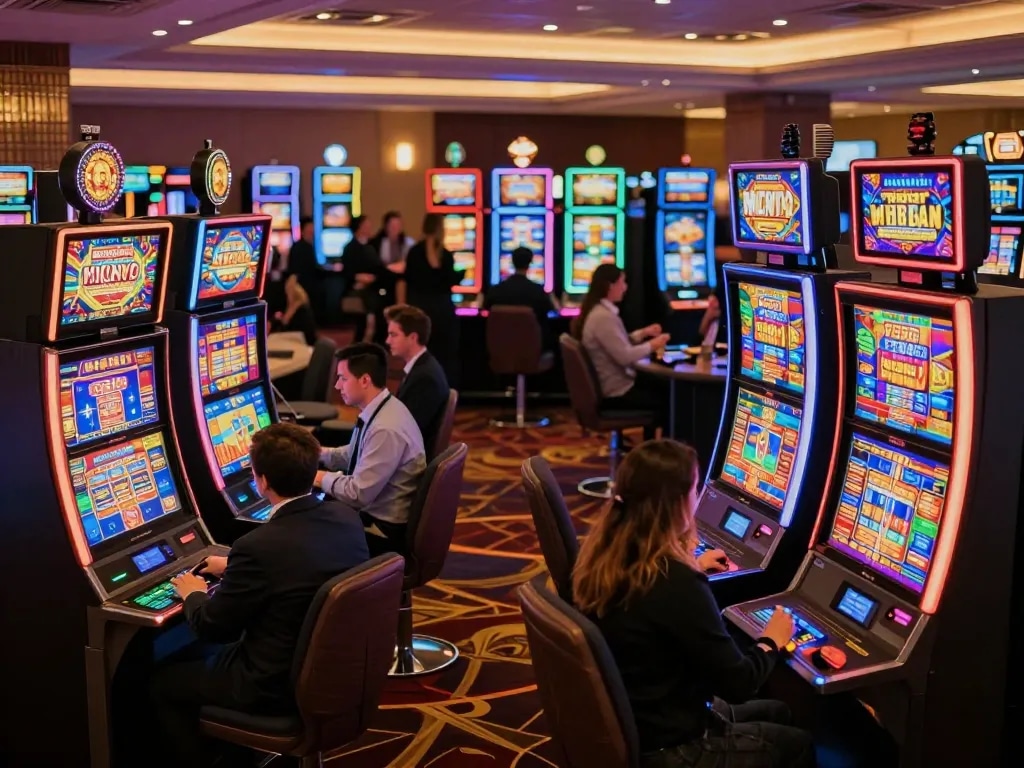 Experience ดูหนังออนไลน์ฟรี with excitement as players engage with vibrant slot machines.