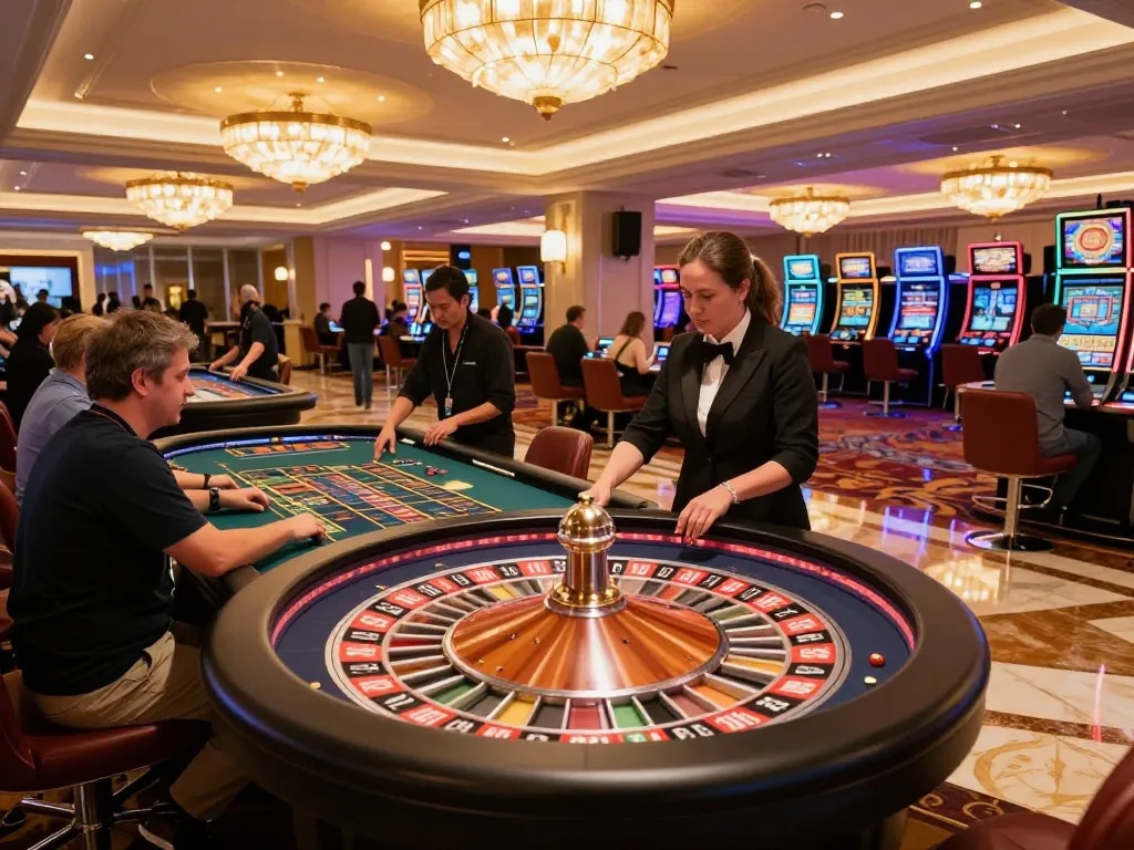 Players enjoying live roulette at MM88.blog casino, experiencing exciting action and vibrant atmosphere.