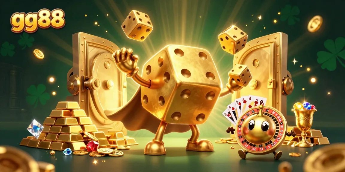 Experience the excitement at gg88 with a dynamic 3D casino scene featured in the illustration.