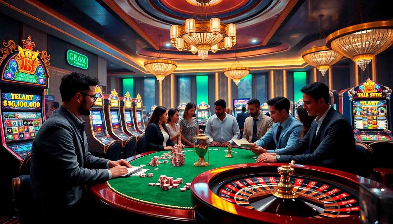 Experience the thrill of tai game b52 in a luxury casino scene filled with slot machines and poker excitement.