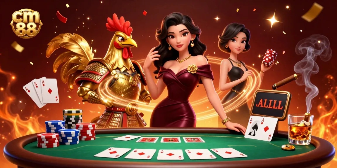 Engage in thrilling gameplay at cm 88's vibrant casino featuring glamorous characters and exciting poker elements.