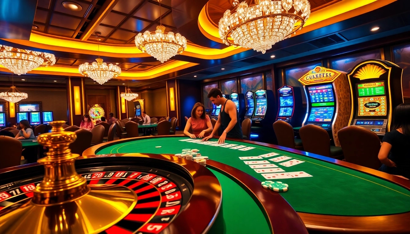 Experience the electrifying atmosphere of 68VIP casino with vibrant gaming tables and high-end slot machines.