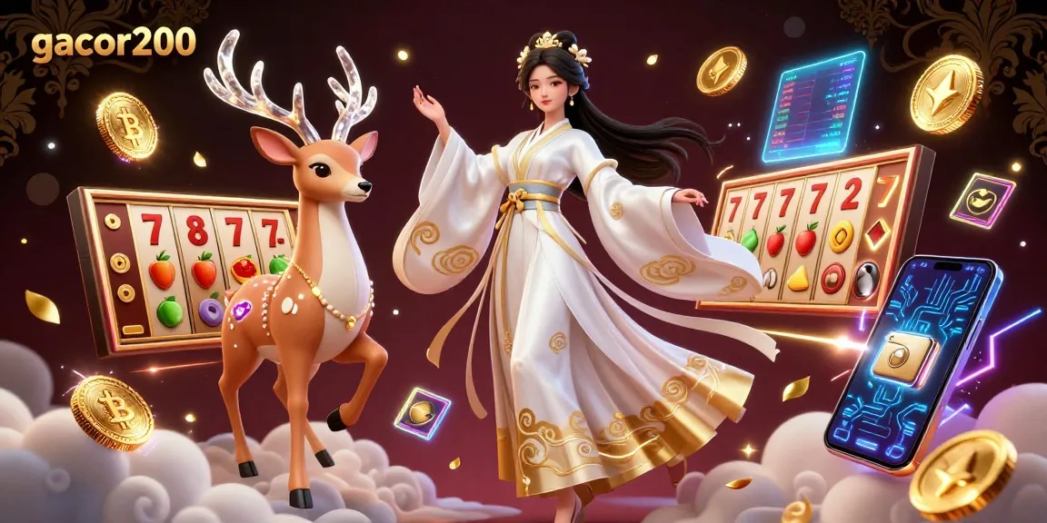 Engage in thrilling gaming experiences at gacor200 with vibrant visuals of slots and cryptocurrencies.