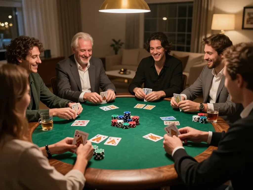 gbong players enjoy an engaging poker night with lively conversations and strategic gameplay