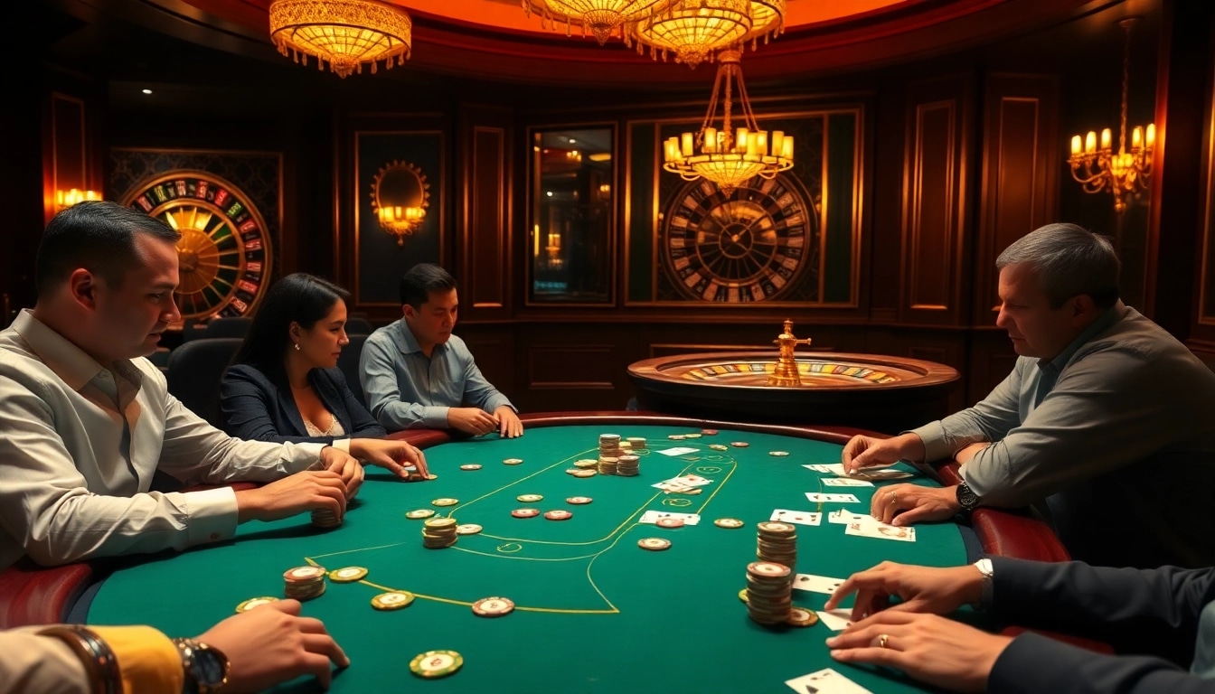 Players enjoying high-stakes poker at https://luck8r1.com with vibrant casino ambiance.