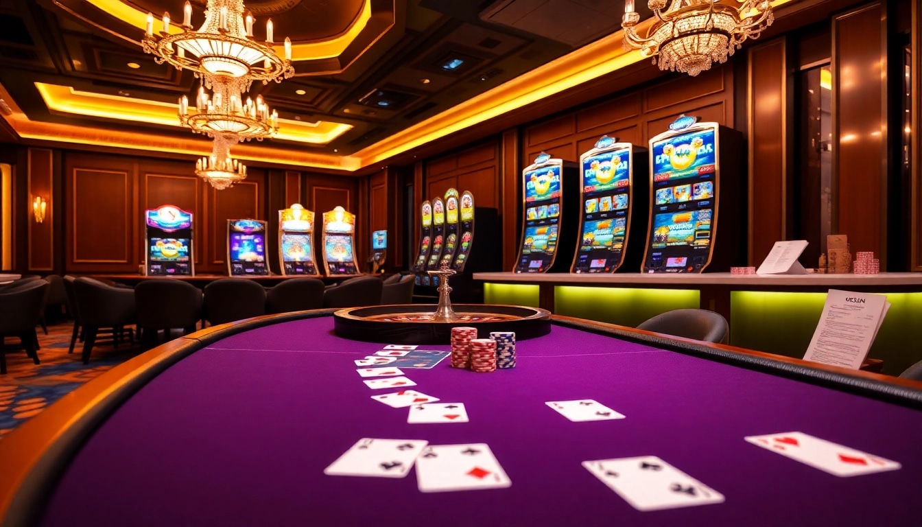 Immersive casino experience with poker, roulette, and colorful elements at Okfun.