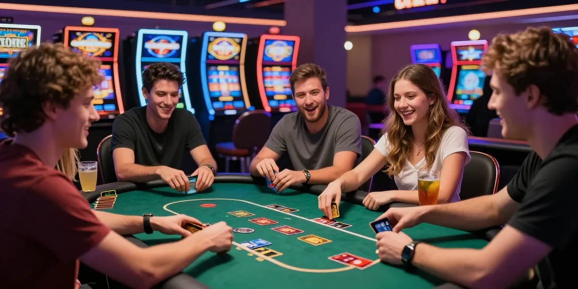 Exciting scene at a credit card casino showcasing players enjoying games while using Mastercard, emphasizing social interaction and vibrant atmosphere.