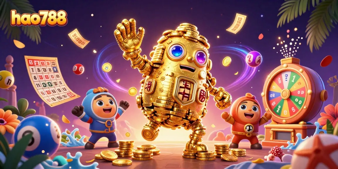 Gambarkan pengalaman bermain menang di hao788 dengan golem emas dan elemen slot yang menarik.