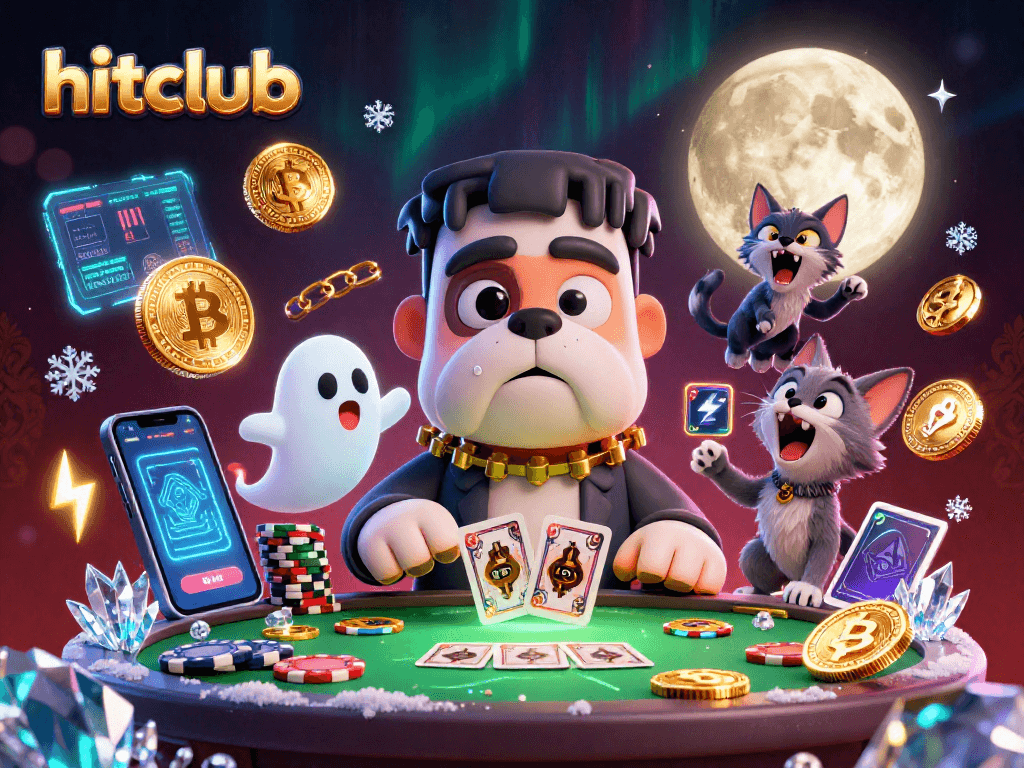 Experience the thrill at hitclub with a Frankenstein bulldog dealer and crypto-themed fantasy.