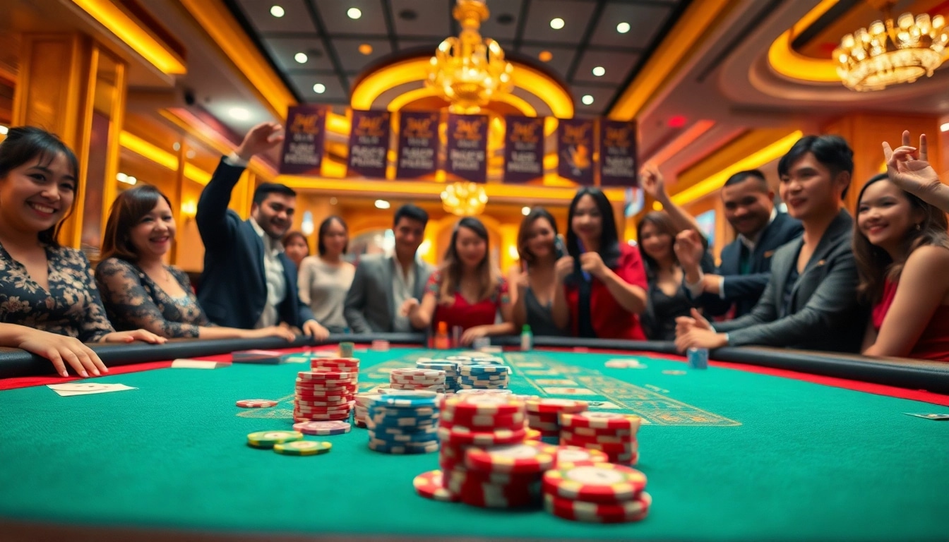 Mainkan bandar togel di meja kasino dengan suasana meriah dan chip warna-warni.