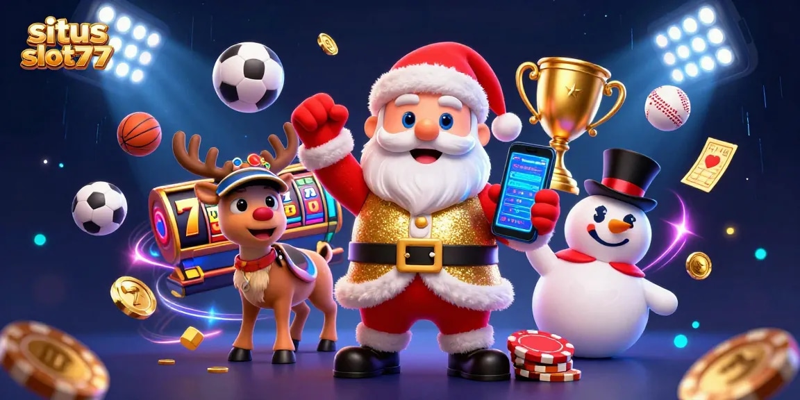 Menangkan jackpot di situs slot777 dengan ilustrasi Santa Claus bertema kasino yang menyenangkan.