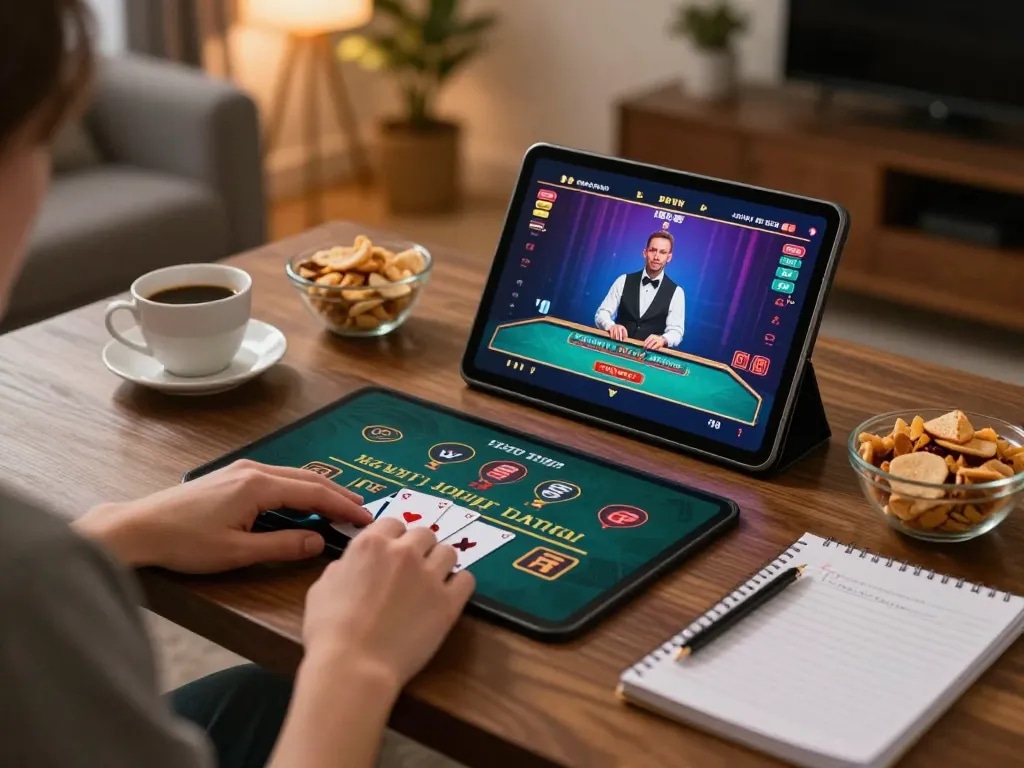 Experience live dealer blackjack with sky88 on a cozy home tablet setup.