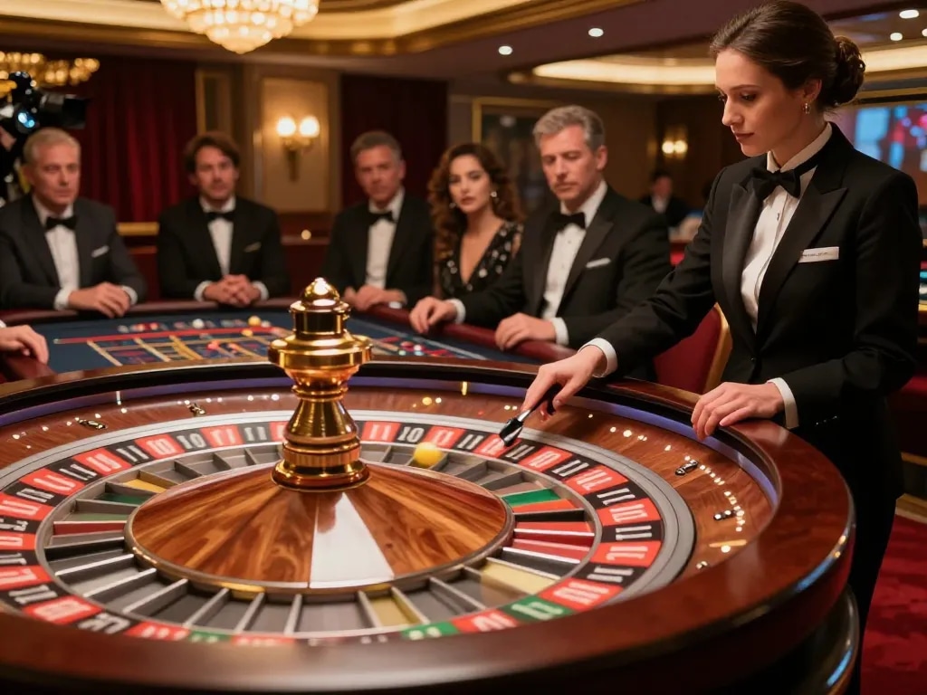 88aa link shows players placing bets at a glamorous roulette table in a bustling casino.