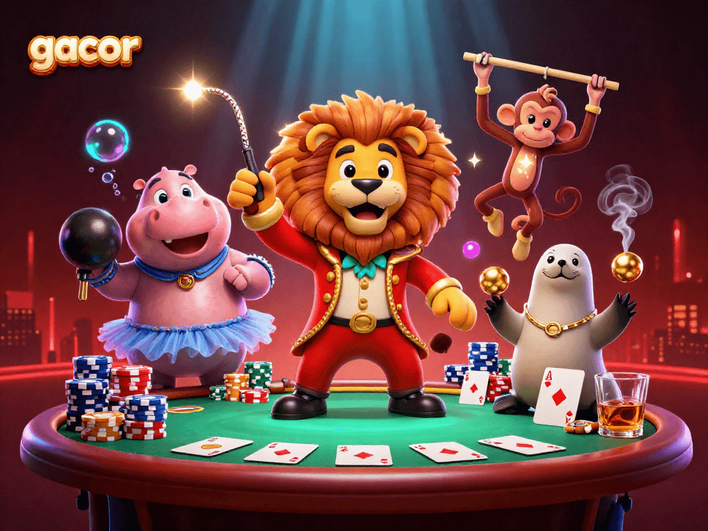 Experience gacor excitement in this vibrant 3D illustration with casino elements and charismatic characters.