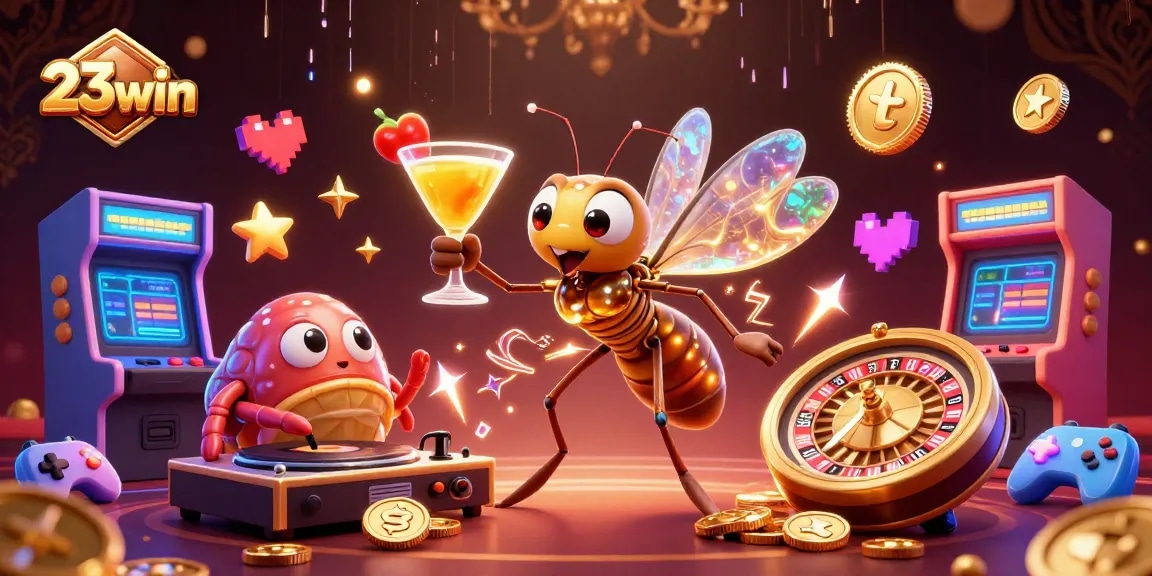 Spin to win big at 23win with vibrant casino elements and imaginative characters.