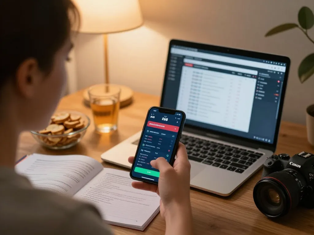Engaging in F168 online sports betting with a smartphone in a cozy home environment.