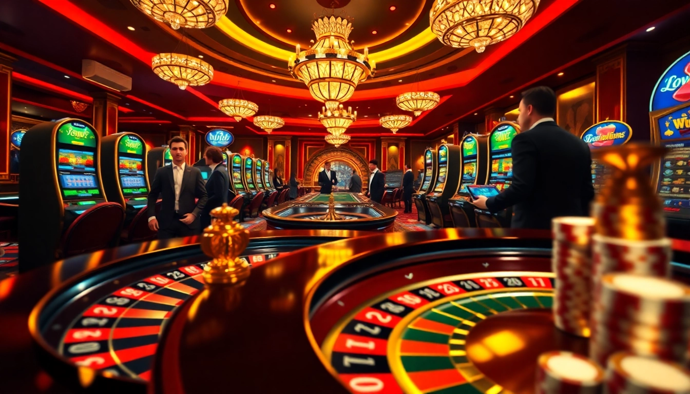 Engaged players enjoying high-stakes gambling with 32win1 at a vibrant casino.
