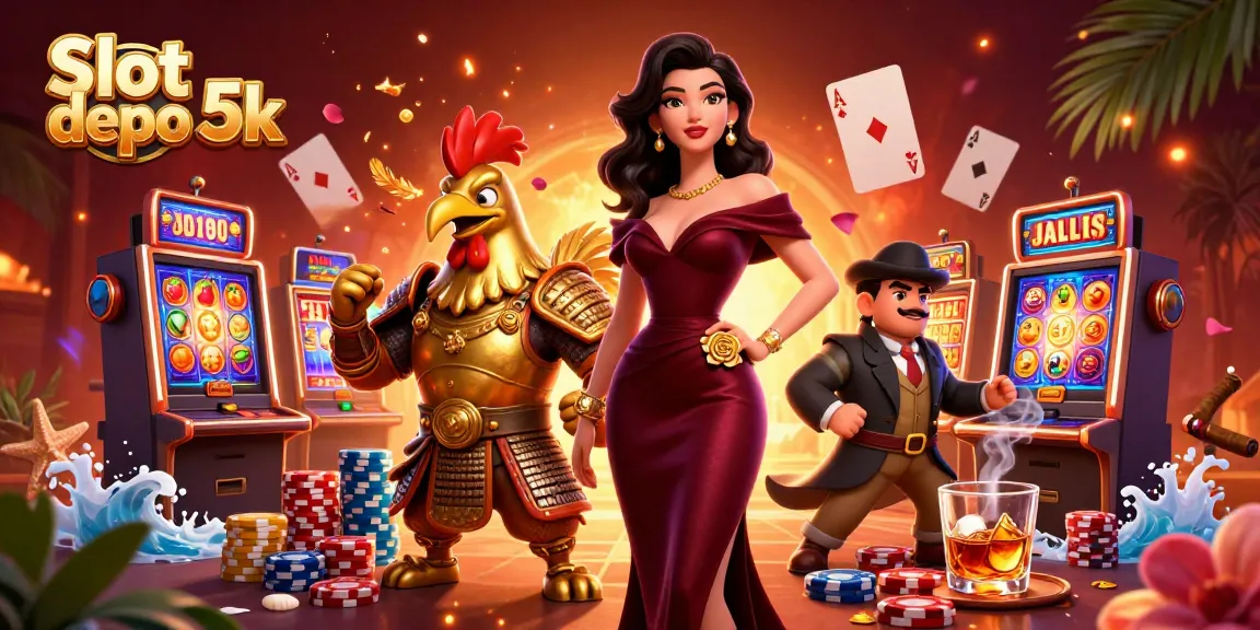 Engage in thrilling Slot depo 5k gaming featuring vibrant characters and lively casino elements.