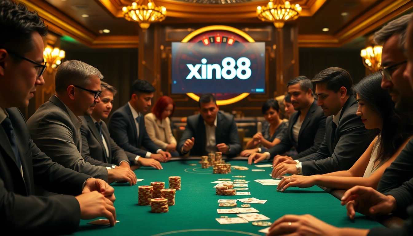 Experience the thrill of gaming at xin88 with intense poker action and vibrant casino atmosphere.