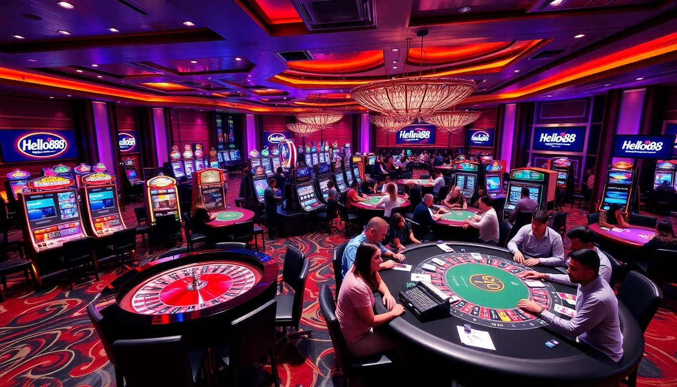 Experience the thrill of Helloo88 in a vibrant casino setting with exciting games and betting opportunities.