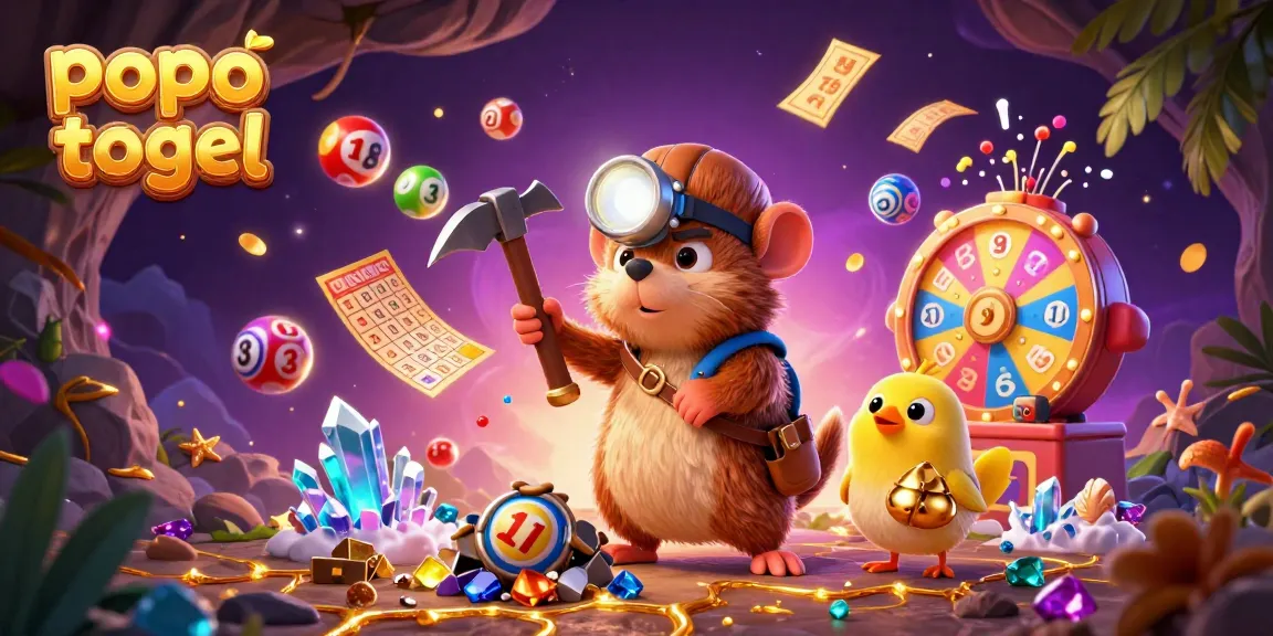 Join popo togel's thrilling treasure hunt with vibrant lottery balls and exciting prize elements!