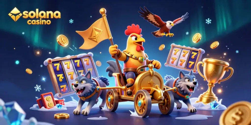 Experience the thrill of the Solana casino with a rooster warlord leading a dynamic gaming adventure.
