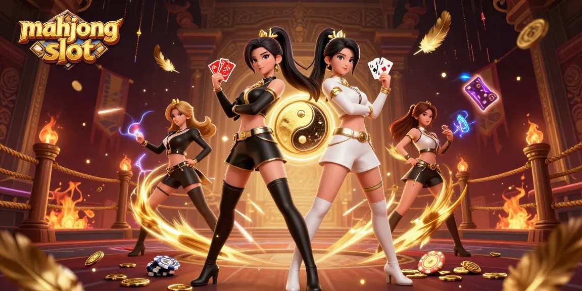 Engage with the dynamic mahjong slot illustration showcasing Asian women in a vibrant casino setting.
