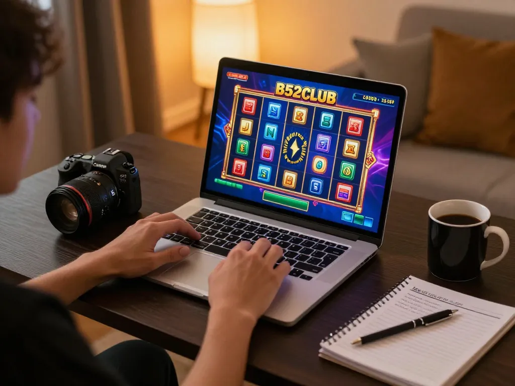 Người chơi B52club tham gia trò chơi slot trực tuyến thú vị tại nhà, thể hiện hình ảnh sống động và thiết lập chơi game thoải mái.