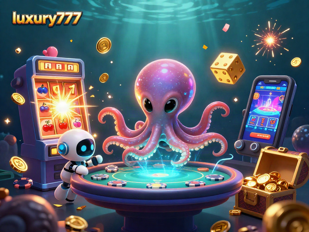 Permainan slot luxury777 yang menarik dengan karakter luar angkasa dan jackpot dengan koin berkilauan.