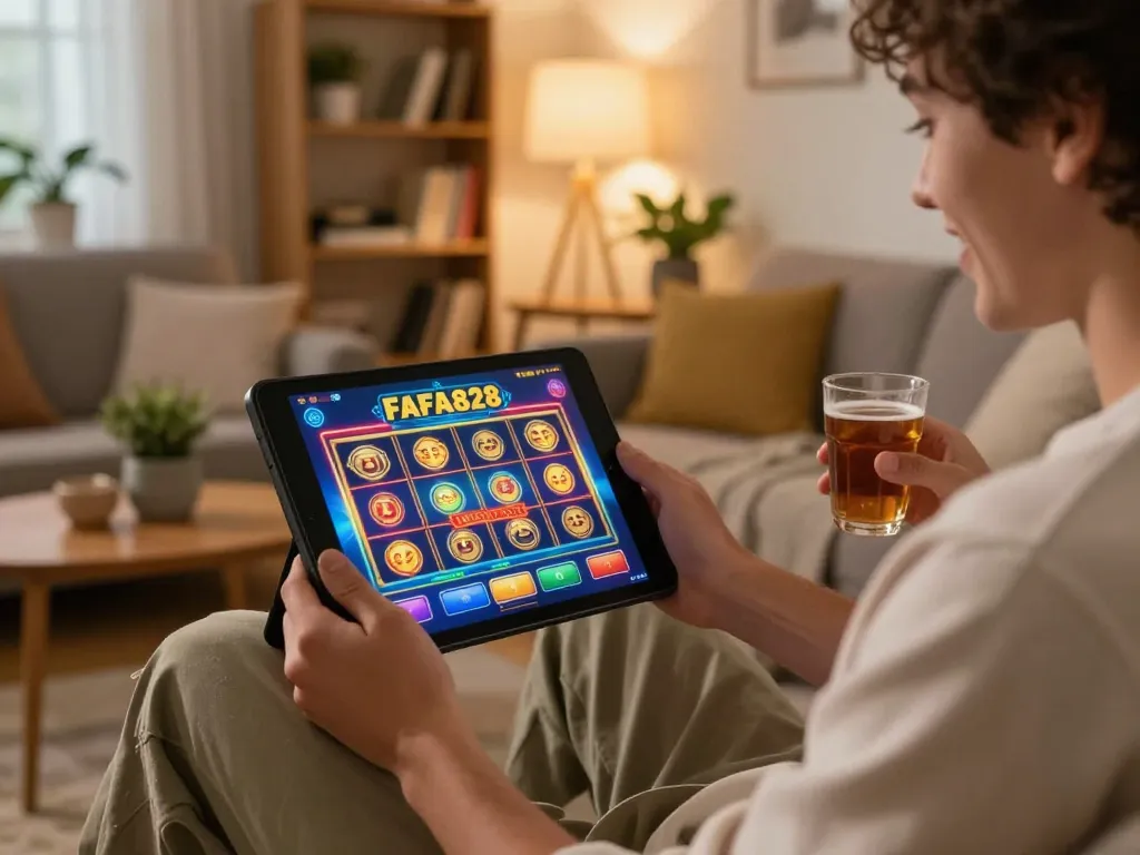 เพลิดเพลินกับเกมสล็อตของ FAFA828 บนแท็บเล็ตในบรรยากาศห้องนั่งเล่นที่อบอุ่น เน้นการเล่นเกมออนไลน์ที่น่าสนใจ