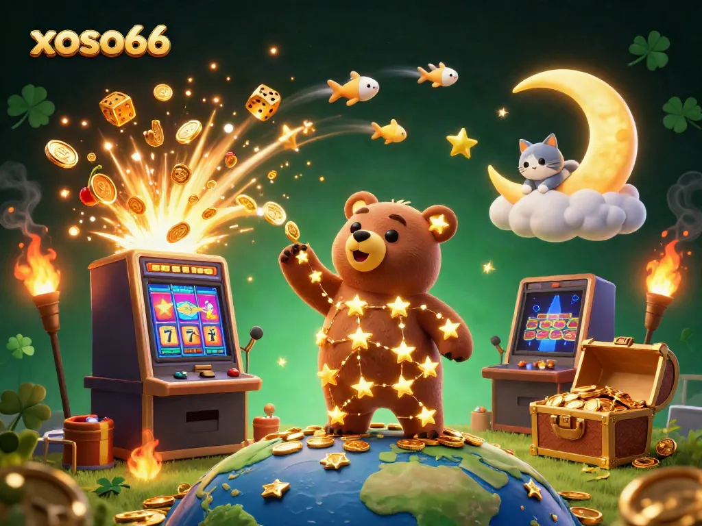 Engage in thrilling gameplay at xoso66 with the constellation bear diving for coins amidst a jackpot explosion.