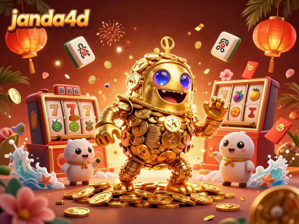 Gambar golem emas janda4d menarik simbol slot dan koin berkilauan