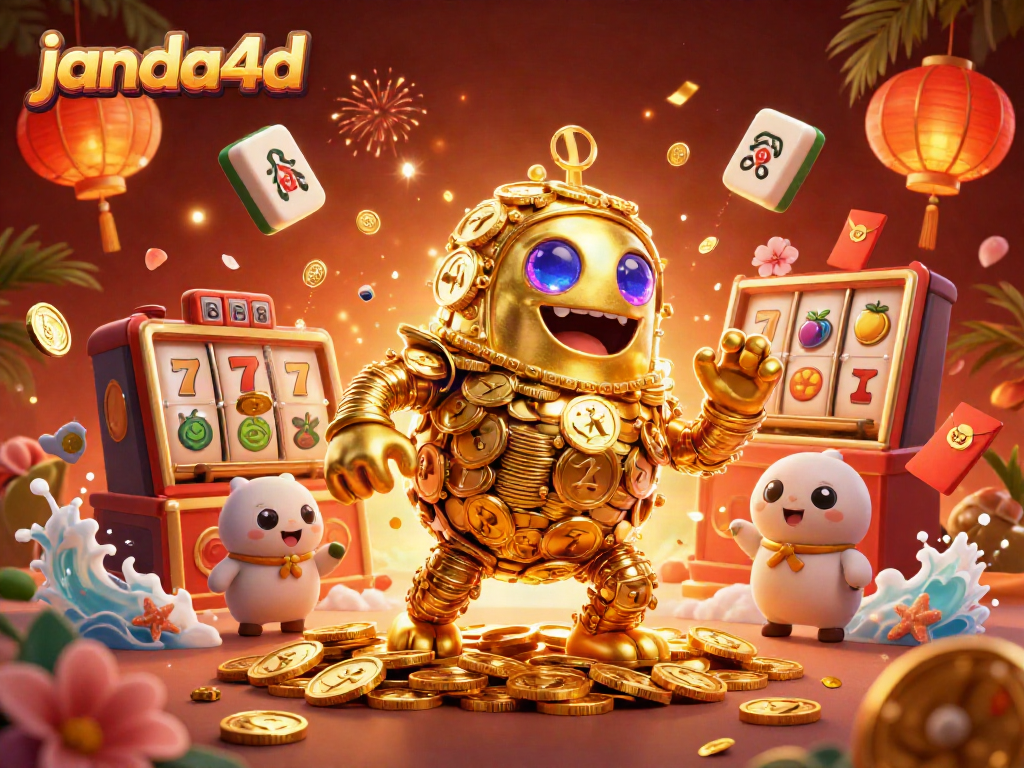Gambar golem emas janda4d menarik simbol slot dan koin berkilauan