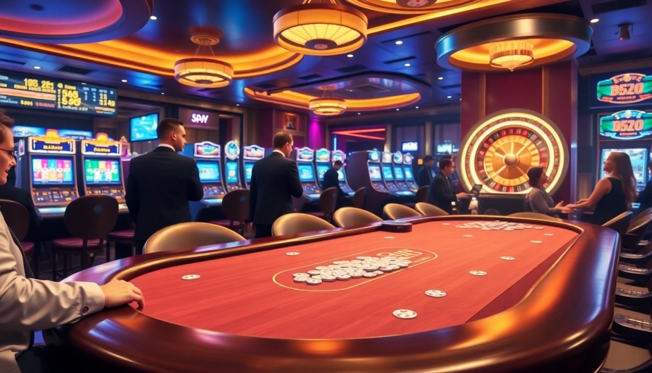 Experience the excitement of B52club at a luxurious poker table surrounded by vibrant slots.