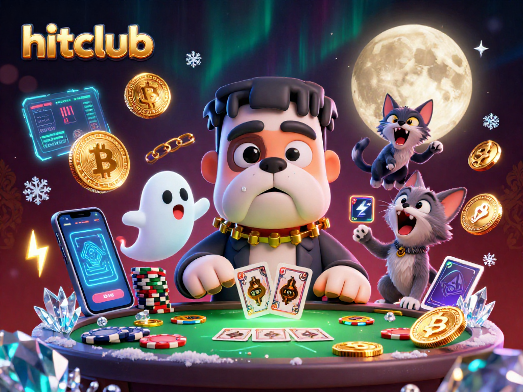 Experience the thrill at hitclub with a Frankenstein bulldog dealer and crypto-themed fantasy.