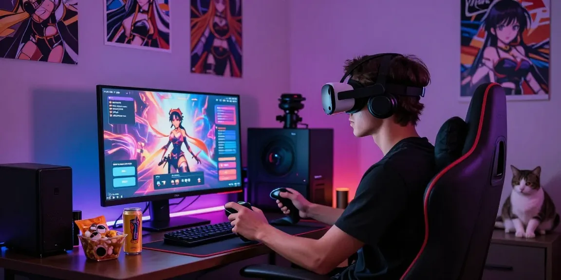 Engaged player experiencing hentai ai chat in a vibrant gaming room atmosphere.